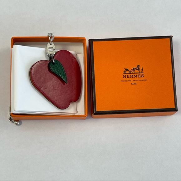 Hermes Bag Charm Leather Apple on Silver-tone Chain - Preloved - Picture 13 of 14